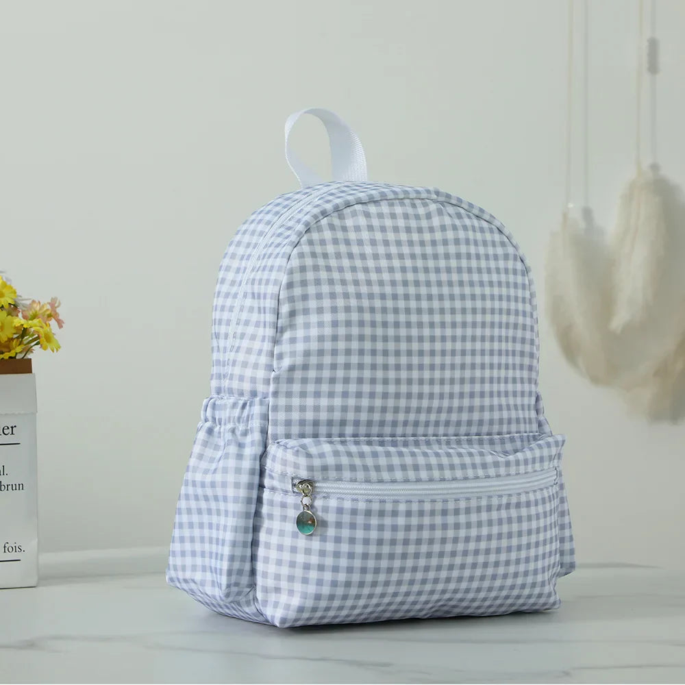 Plaid Backpack For Girls Boys Floral Waterproof Nylon Schoolbag Durable Lightweight Book Bag For Students