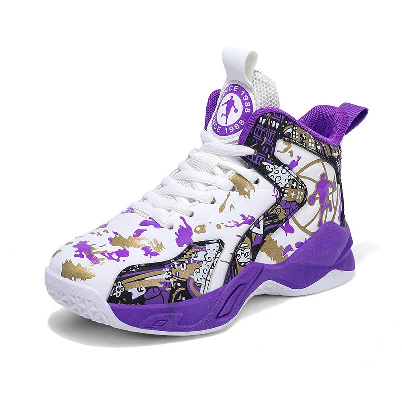 Kids Basketball Shoes Non-slip Breathable PU Leather Basketball Training Sneakers Boys Girls Sports Shoes Children Running Shoes