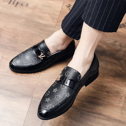 Men’s British Business Genuine Leather Slip-On Shoes for Adults in Black