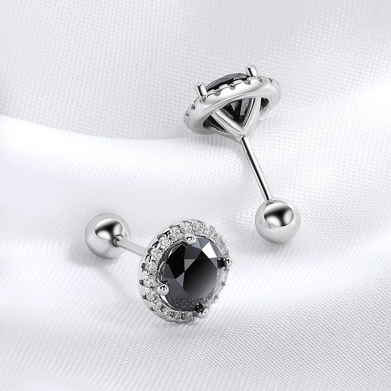 0.5-1CT Black Moissanite Studs Earring for Women Classic Wedding Jewelry 925 Sterling Silver Screw Ear Stud Birthday Gift