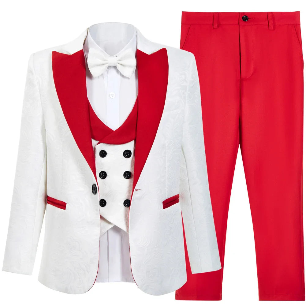 Hot Selling Stylish Paisley Jacquard Boys Formal Suit Set 3-14 Years 4 Piece Kids Wedding Tuxedo Elegant Blazer Vest Pants Bow