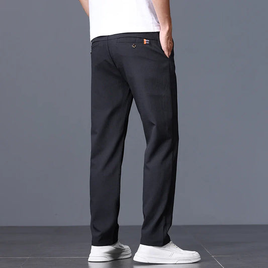 Men's Business Slim Pants Spring Thin Fashion Pocket Casual Trousers Comfortable Letter Labeling Pants Male Clothes