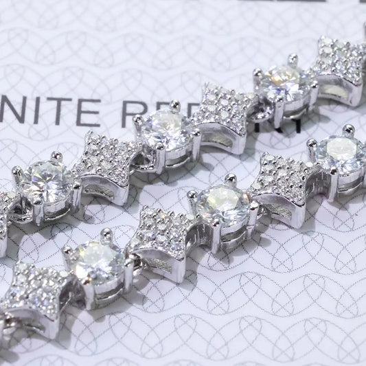 ICEBLING Hip Hop Jewelry 925 Solid Silver Star Bracelet D VVS Moissanite Diamond Cluster 6mm Tennis Chain for Men Women