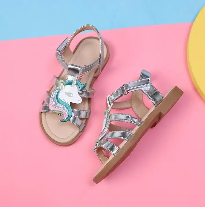 Unicorn Cartoon Girls Sandals High Quality Kids Open-toed Sandals For Girl 2025 Summer Children Beach Swim Shoes Size 25-32