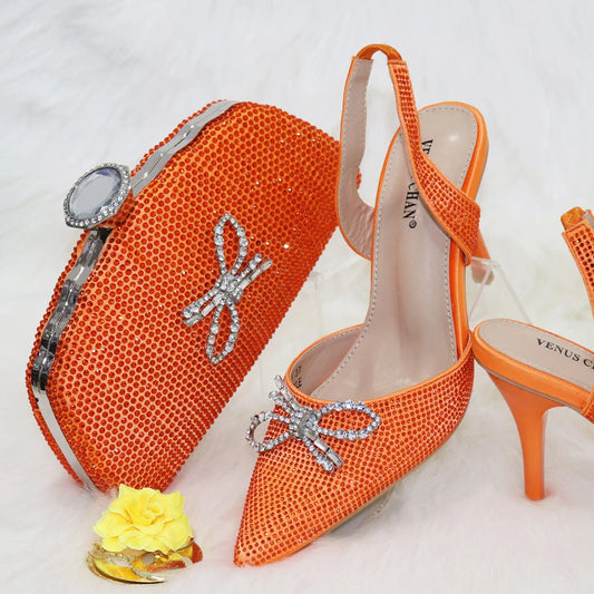 Fashionable Party Shoes and Bags Nigerian Women’s Party Suit Medium Heel Pointed Toe Women’s Shoes and Same Color Bags
