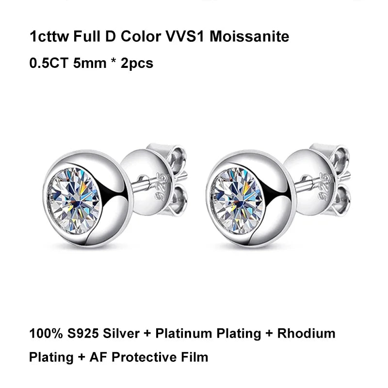 Real 0.3/0.5 Carat Round Moissanite Diamond Stud Earrings for Women S925 Sterling Silver Earring Wedding Party Fine Jewelry