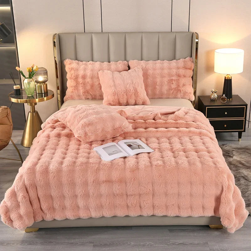 Super Soft Bubble Rabbit Velvet Blankets Multi Purpose All Seasons Air Conditioning Plush Blanket Solid Sofa Cover for Home