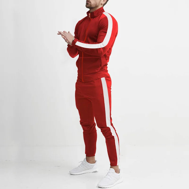 2025 autumn and winter new casual men's sports suits, color matching men's clothing, casual suits hooded trendy sports