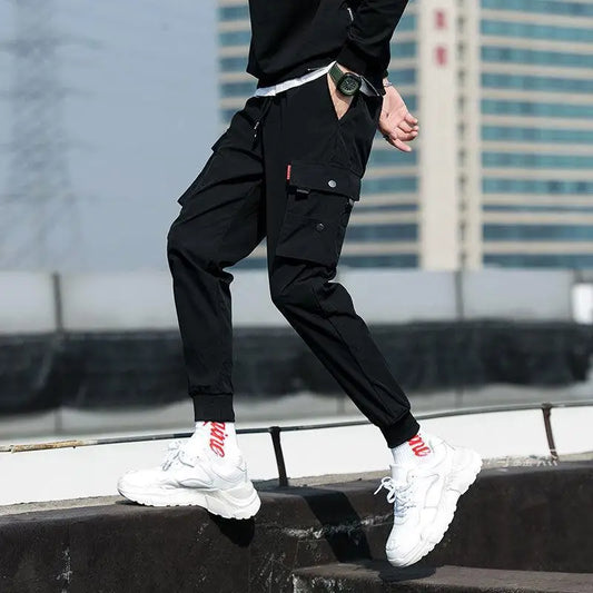 2025 New Men's Cargo Pants Casual Hip Hop Hit Color Multiple Pockets Trousers Streetwear Ribbons Techwear Sweatpants 