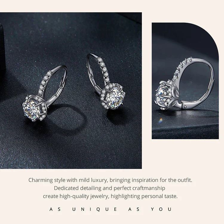 1CT Moissanite Ear Buckles 925 Sterling Silver Hoop Earrings for Women D Color VVS1 EX Lab Diamond Wedding Jewelry