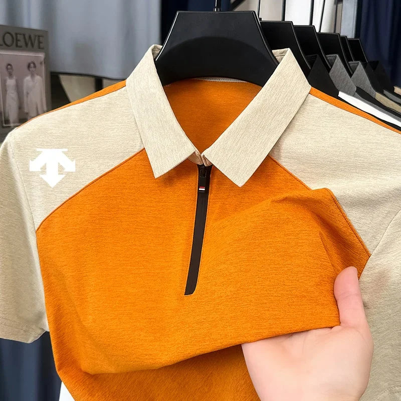 designer original printing summer men's short sleeve polo shirt lapel luxury zipper t-shirt fashion leisure ventilate men's wear