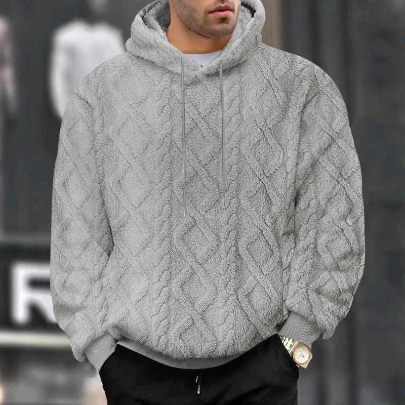 Autumn and winter leisure men's high street jacquard double-sided velvet hooded sports trend pullover sweater jacket