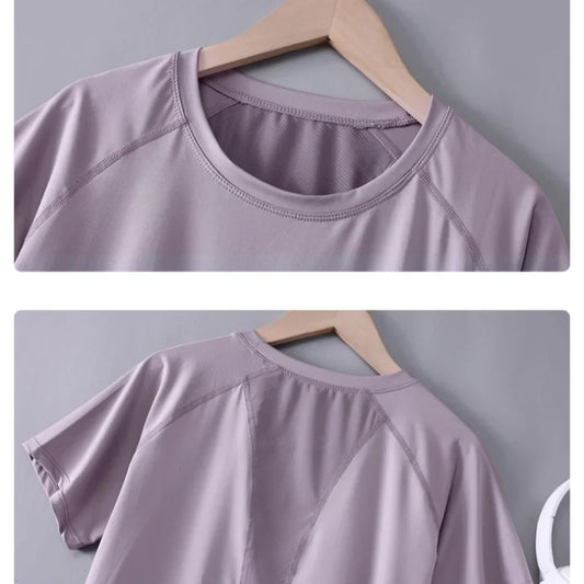 Regatas de Yoga Roupas Esportivas Camisetas Femininas para Academia Respiráveis Secagem Rápida Manga Curta Camisa de Treino Jogger Camisa de Corrida Roupa de Yoga Novo