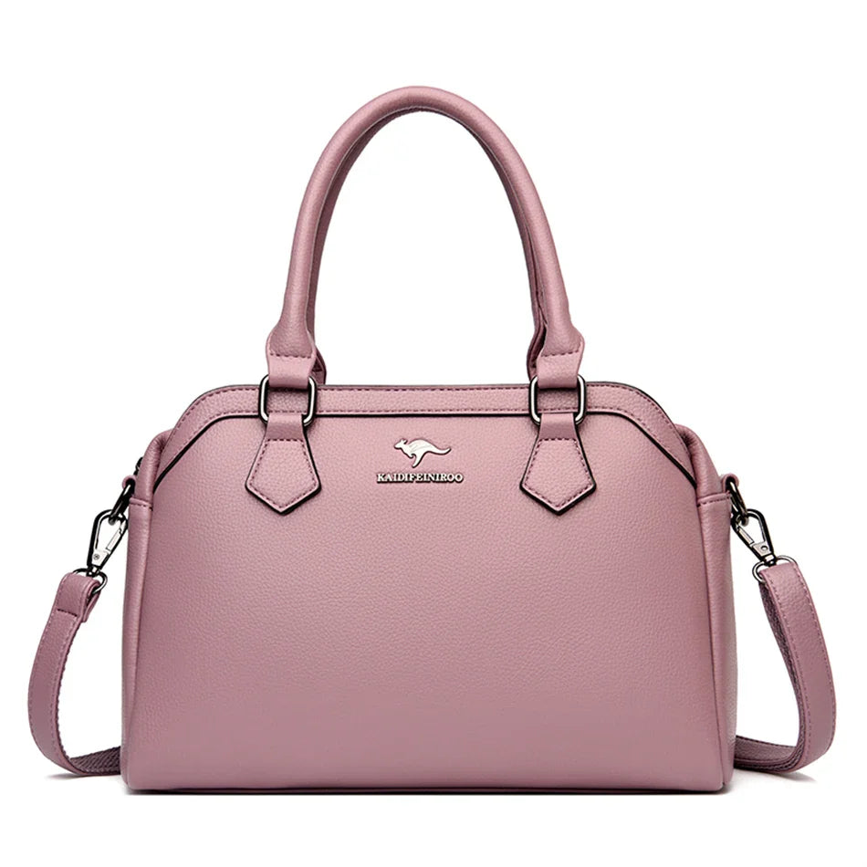 Multi-pocket Handbag Purses Genuine Cowhide Leather Shoulder Bag Luxury Designer Crossbody Messenger Sac Elegant Tote for Women