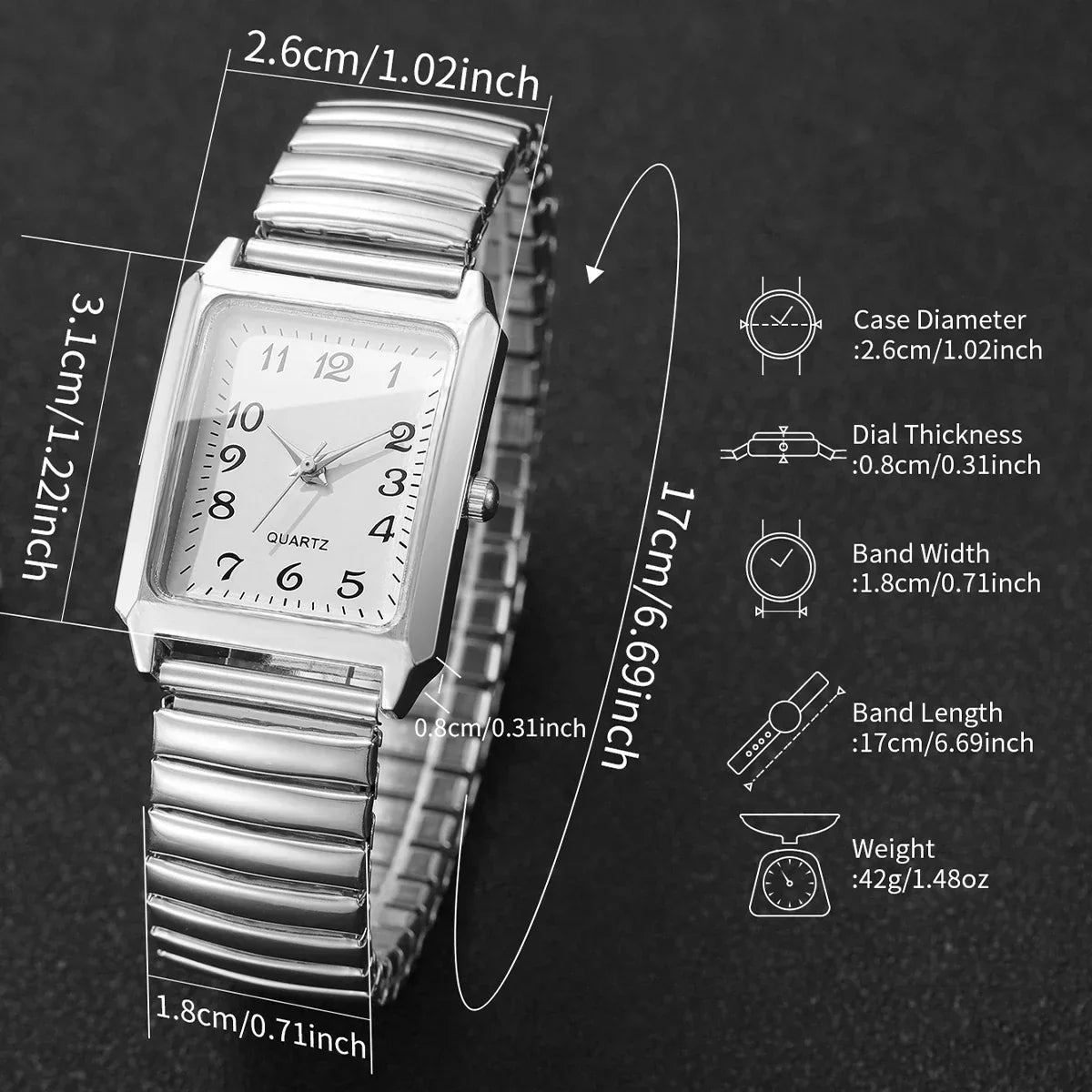 Fashion Rectangle Arabic Dial Women Watches Casual Asual Elastic Strap Quartz Wristwatch for Ladies Relogio Feminino (No Box)