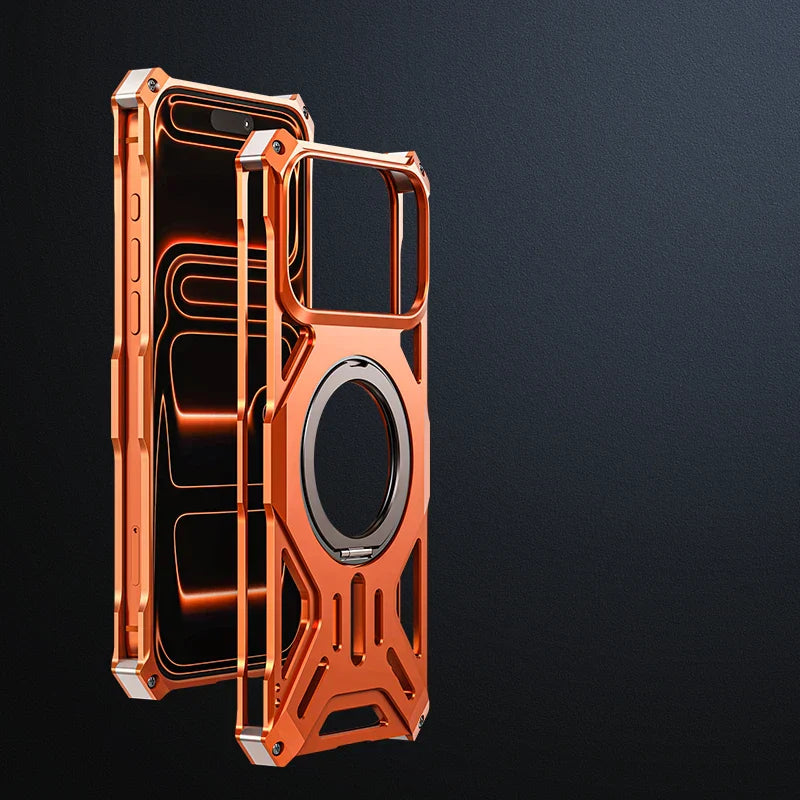 Metal Hollow Heat Dissipation Case For iPhone 17 Pro Max Magnetic Aluminum Alloy 360 Rotating Ring Holder Bracket Stand Cover
