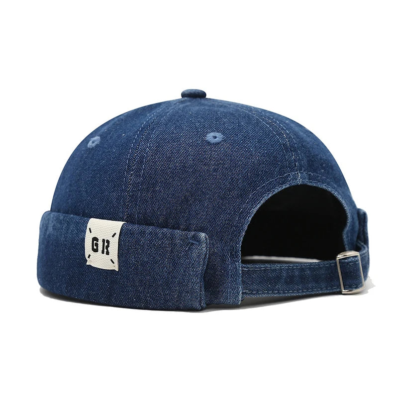 Denim Docker Cap Without Visor Letter Label Brimless Caps Adjustable Solid Color Hats Unisex Adult Retro Hip Hop Street