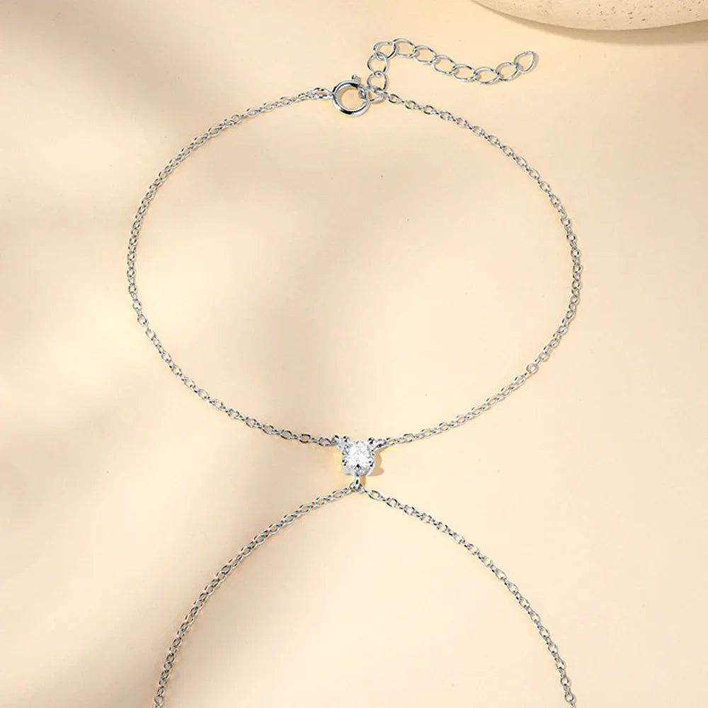 4mm Moissanite Ring Bracelet for Women S925 Sterling Silver D Color Lab Diamond Solitaire Finger Chain Fine Jewelry Gifts