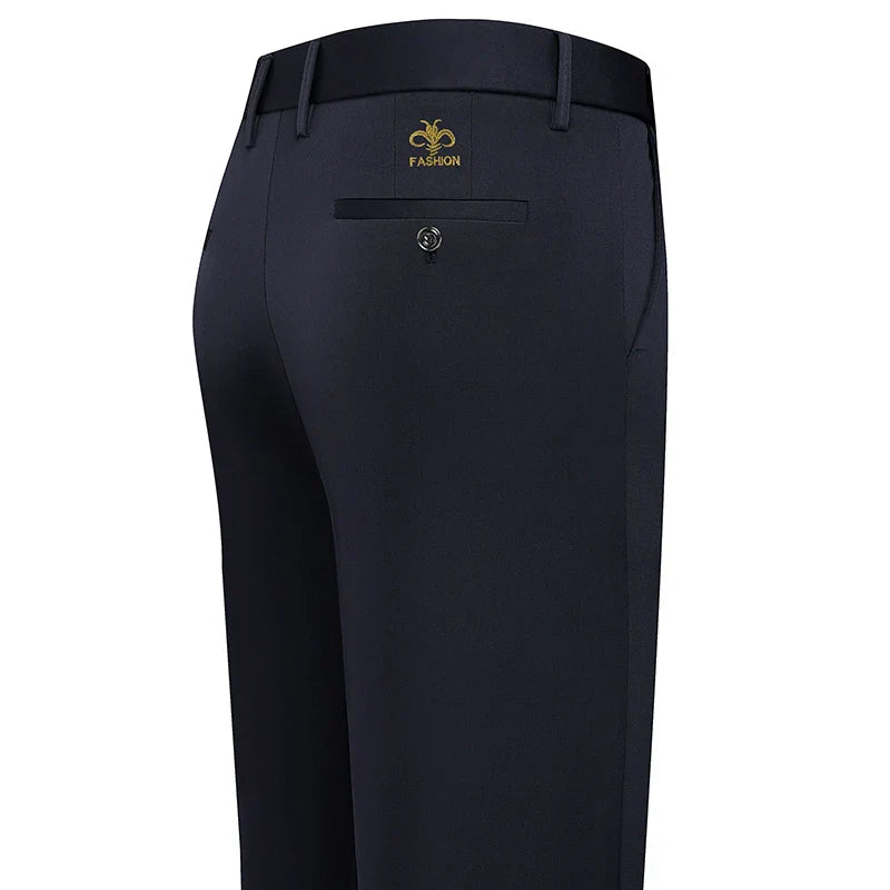 Spring Summer Mens Stretch Pants Smart Casual Suit Pants Wrinkle Resistant Dress Pants with Embroidery Pattern