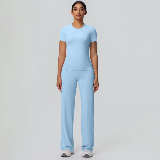 Fitness Sports Workout Yoga Set for Women Naked Feel Slim Casual Workout Top T-Shirt Quick Drying Push Up Running Pants Yoga Set