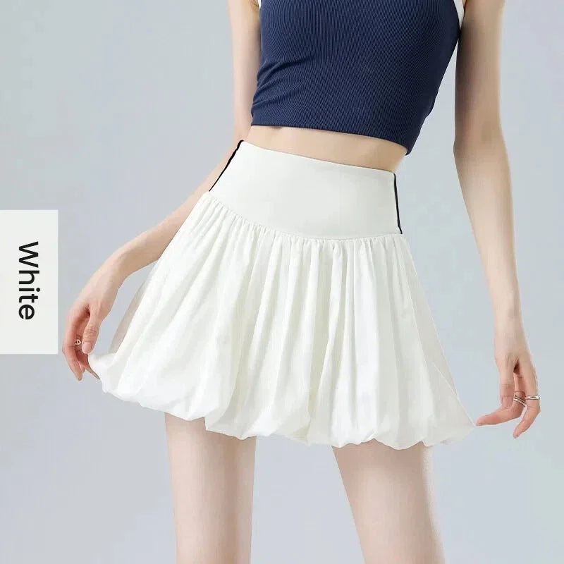 Women Summer Tennis Skirt High Waist Flared Flounce Skirt 2 in 1 with Shorts Anti-Exposure Athletic Pleated Golf Skirt Workout