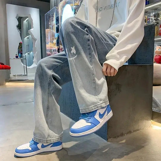Calça Harajuku Sorriso Estampado Baggy Masculina Streetwear Perna Larga Jeans Oversize Vintage Y2k Reta Longa Calça Masculina Moda 2024
