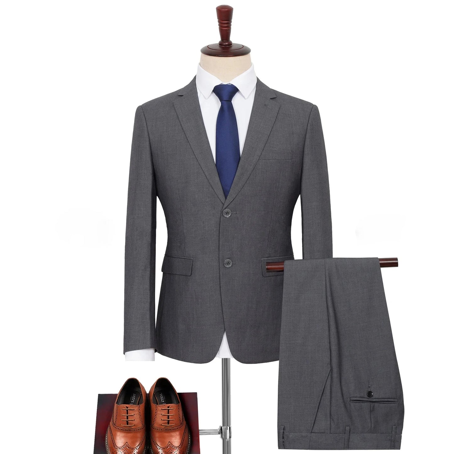 Plus Size Men‘s Suits Elegant Single Breasted Business Jacket Pants For Host Groom Groomsmen Grey Black Navy 2-Piece Suit Set