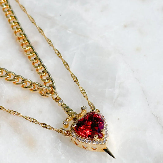 2pcs Can Be Assembled Heart and Sword Zircon Pendant Necklace for Women Men Couple Silver Gold Plated Choker Chain Jewelry