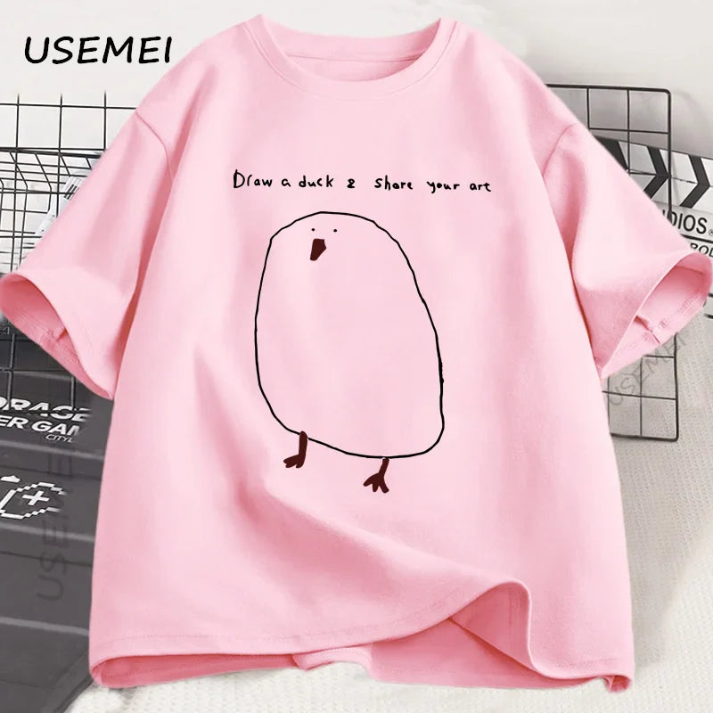 Funny Draw Duck T Shirt Men Women Cotton Casual Funny Printed T-shirt Summer Short Sleeve Cool Round Neck Mens Clothes Tshirt