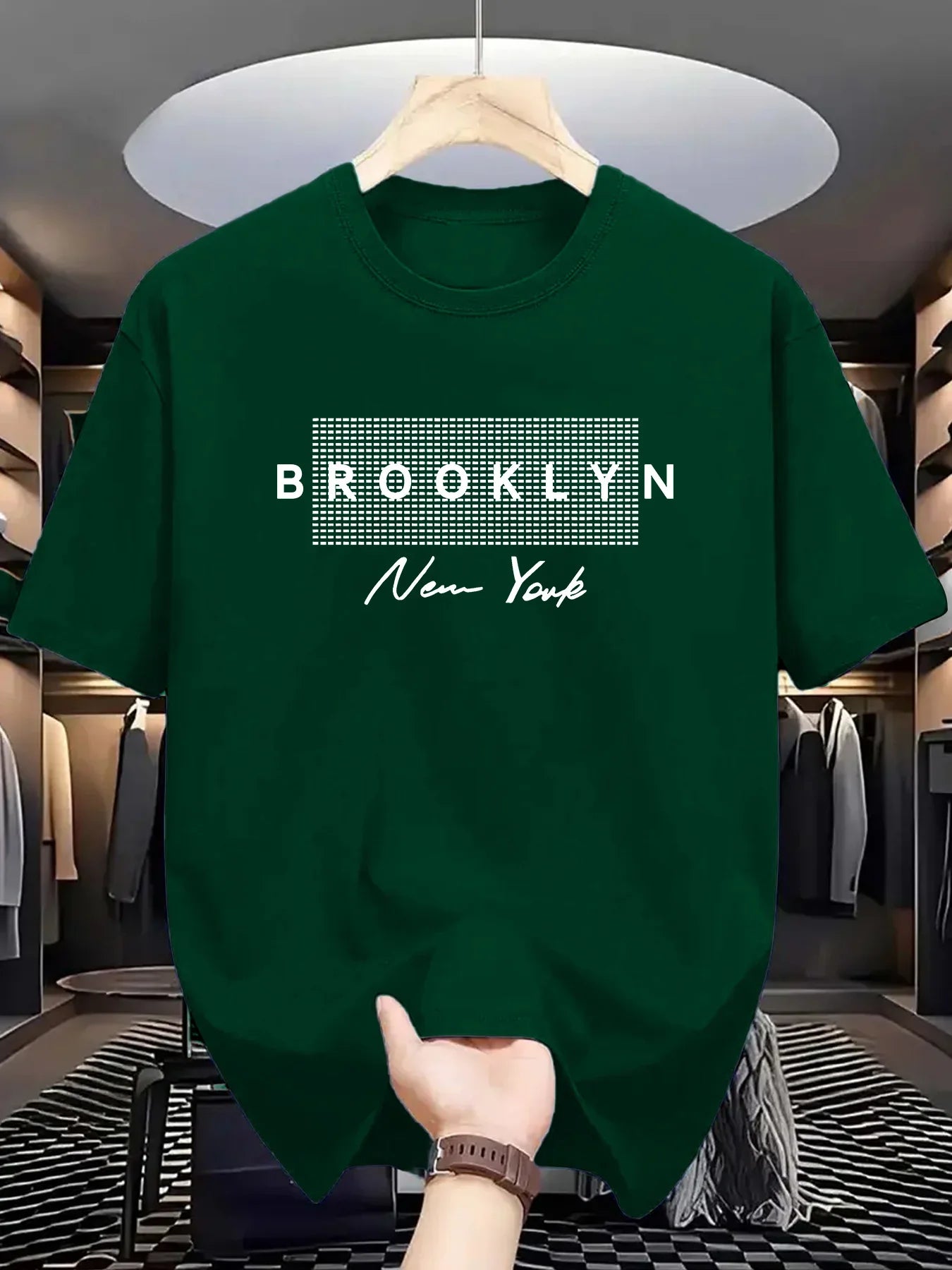Summer 2026 Brooklyn New York Grid Print T-Shirt for Men Casual Crew Neck Short Sleeve Tee | Trendy Streetwear Tops Ideal