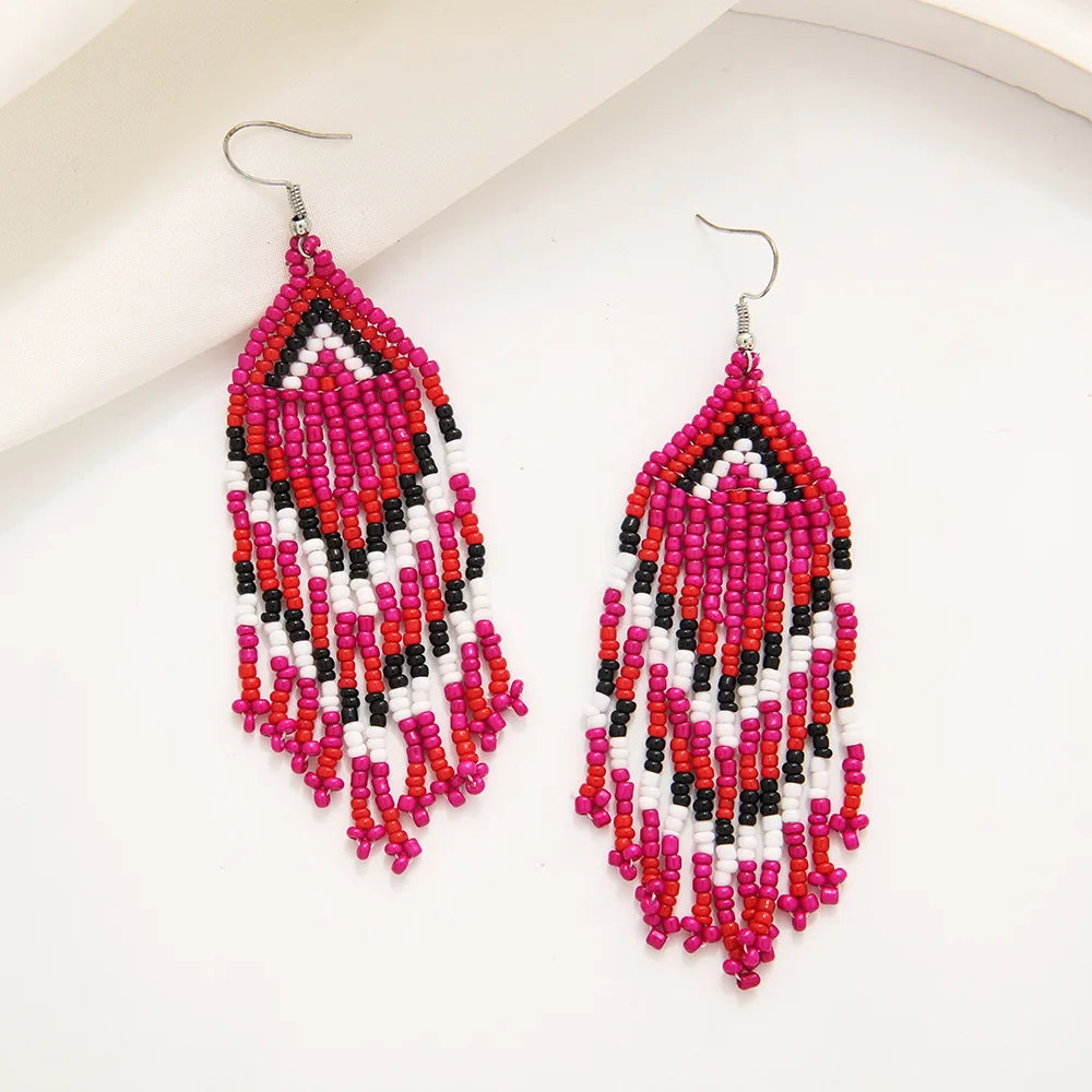 White Rice Beads Earrings For Women Retro Boho Tassels Water Drop Earrings Exaggerated Ethnic Style Earrings Jewelry