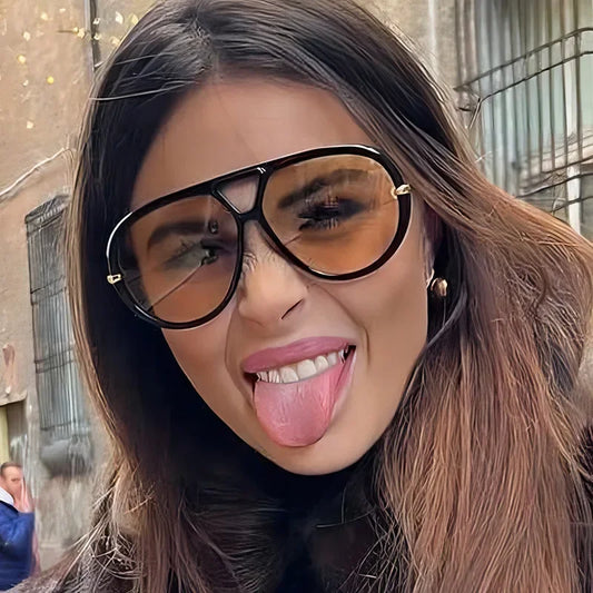 Designer Oversized Pilot Sunglasses Women For Men 2025 Popular Vintage Sun Glasses Punk Double Bridge Eyeglasses