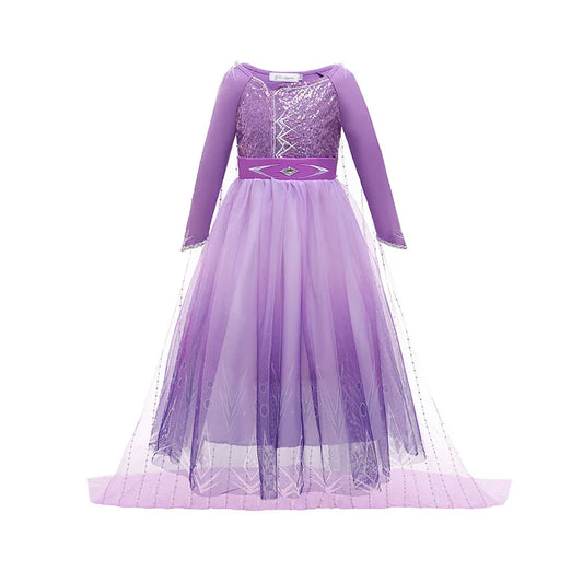 2026 Princess Girl Dress Snow Queen Halloween Cosplay Elsa Party Purple Costume Role Play Clothes Children Outfit Dress