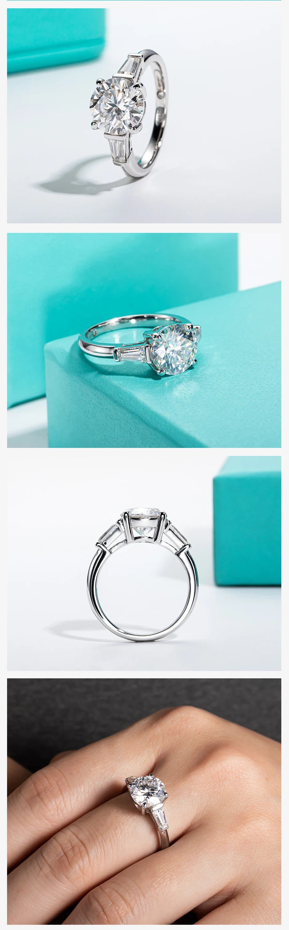 3ct Moissanite Engagement Ring D Color 925 Sterling Silver With Certificate 3-Stone Wedding Rings For Women