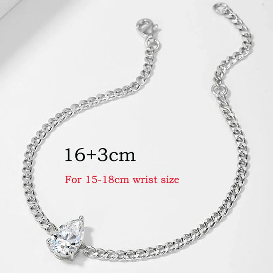 1CT 2CT 3CT Pear Cut Adjustable Moissanite Bracelets for Women Dainty Bridal Jewelry Lab Diamond Chain Pure 925 Silver
