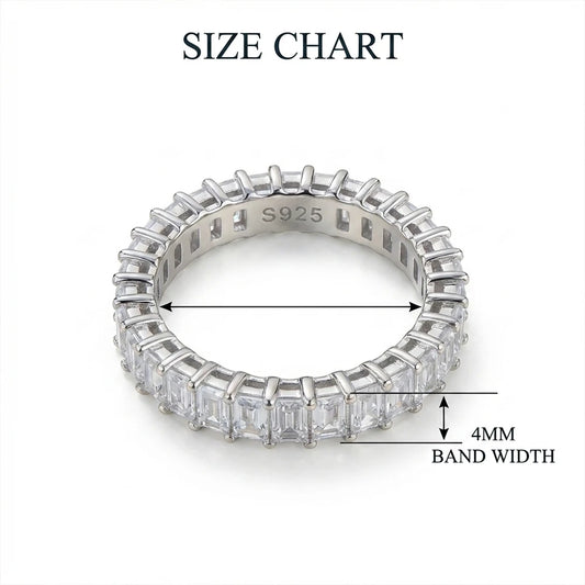 Emerald Cut Moissanite Eternity Ring 925 Sterling Silver Wedding Band D VVS Lab Grow Created Moissanite Rings for Women