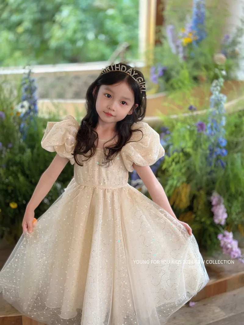 Children Dress Princess Dress 2026 Summer New Girls Sparkling Fairy Fluffy Gauze Dress