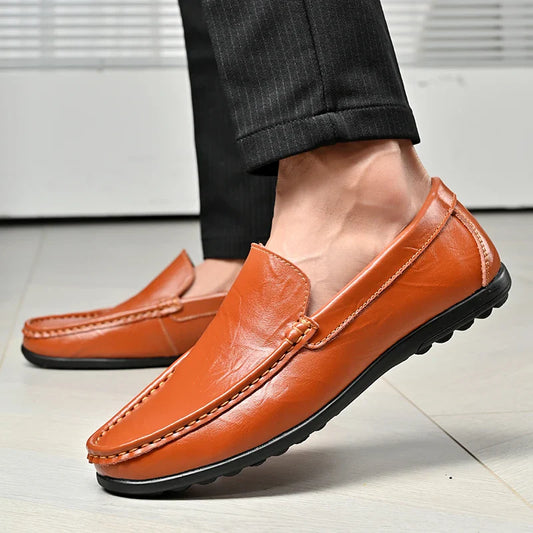 Men's casual flat sneakers Business Casual Work Breathable shoes Large size solid color leather shoes for men