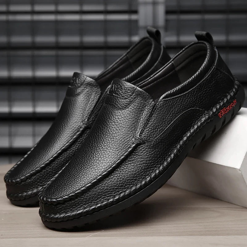 Men’s Leather Casual Loafers for Adults – Breathable, Comfortable Shoes in Black, Brown, White