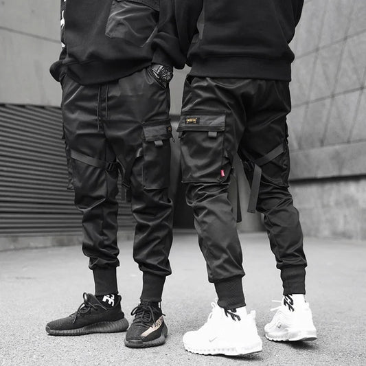 2025 Men's Multi Pocket Bandage Tactical Technical Clothing Work Pants Men's Harajuku Punk Hip Hop Running Pants Casual Street W