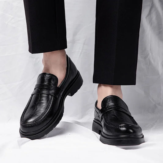 Men's Genuine Leather Casual Trendy Business Shoes Large Size 46 Code Debout Illetre Rubber Sole Added Height Fashionable Shoes