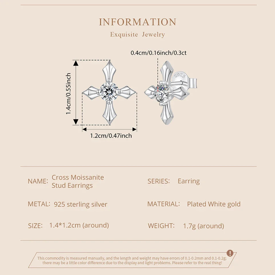 Classic Cross Moissanite Arrow Stud Earrings, 925 Sterling Silver Round Cut Lab Created Diamond Women Engagement Earrings