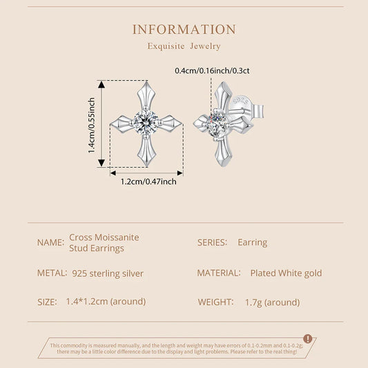 Classic Cross Moissanite Arrow Stud Earrings, 925 Sterling Silver Round Cut Lab Created Diamond Women Engagement Earrings