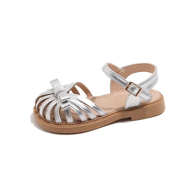 Summer 2025 new girls' princess toe sandals, soft soles and fashionable Roman shoes for baby girls, children's shoes