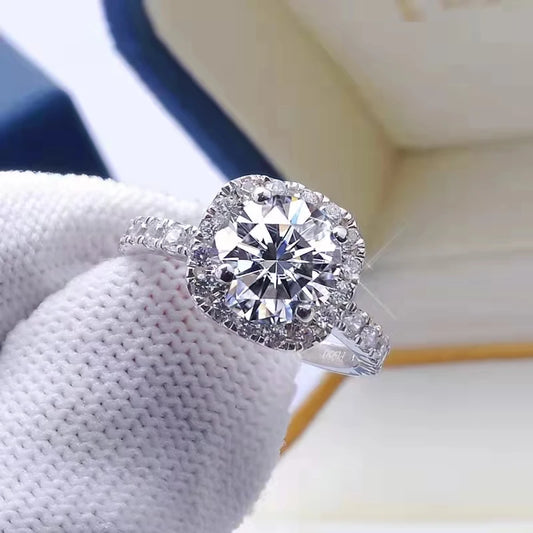 Moissanite Diamond Square Ring D Color 1CT 2CT Real 925 Sterling Silver For Women Wedding Fine Jewelry RI018