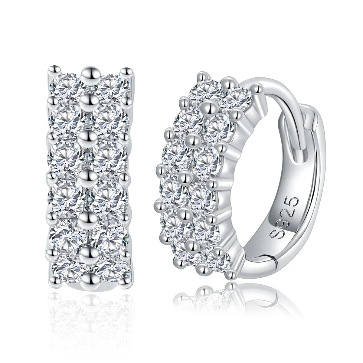 New In D Color 2-Row 0.76cttw Full Moissanite Hoop Earrings for Women Fine Jewelry S925 Silver Diamond Earring Ear Buckle