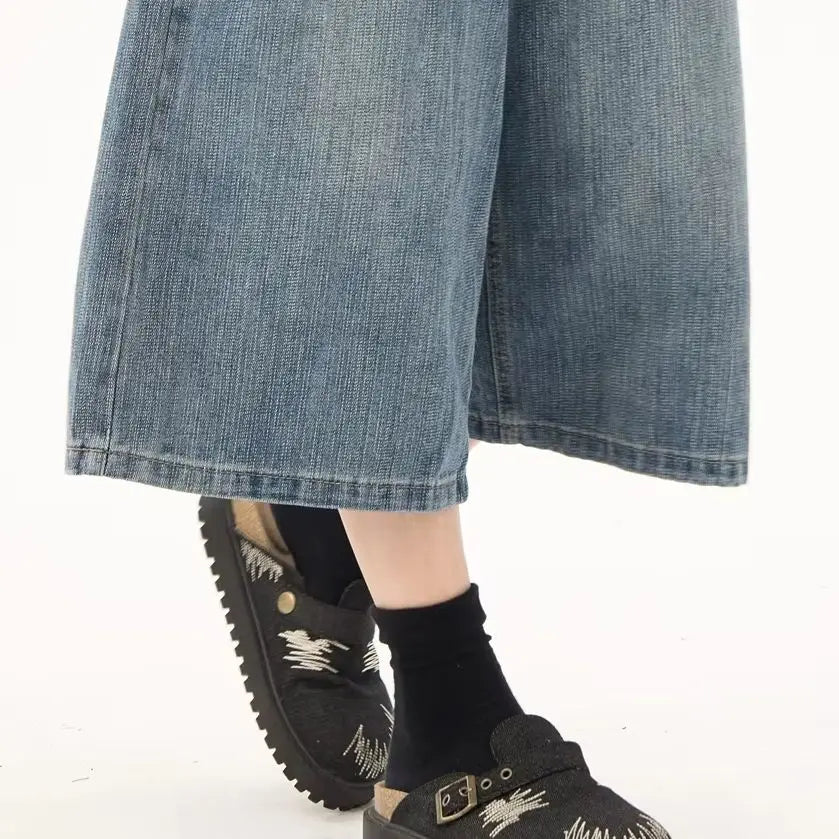 Retro Back Flap Pocket Pants Plaid Splicing Denim Shorts for Women