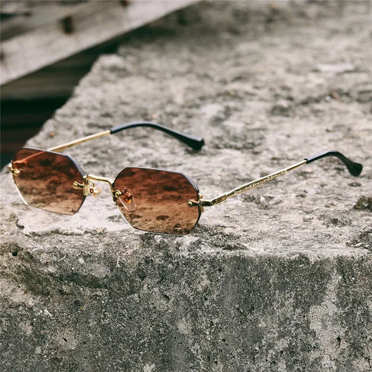 Rimless Rectangle Sunglasses – UV400 Gold Frame | Men & Women
