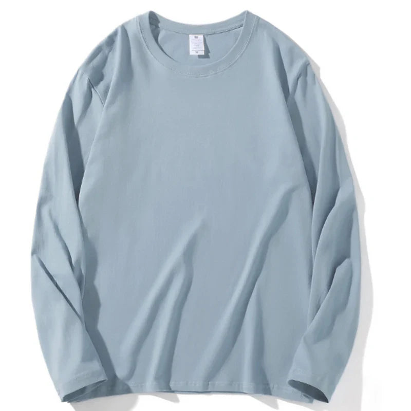 2026 Outono Mulheres Lazer Algodão Diário Manga Comprida Blusas Senhora Versátil Gola Redonda Roupas Folgadas Feminino Conciso T-shirts Lisas