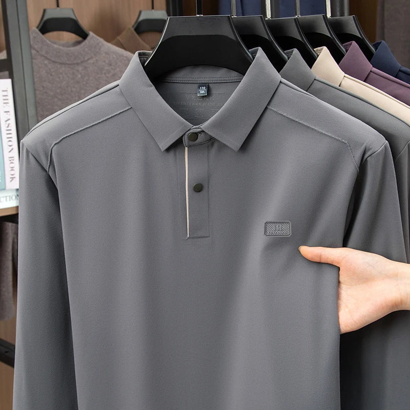 2025 Long Sleeved Polo Shirt for Spring and Autumn Men's Clothing with A Base Collar Casual and Fashionable Long Sleeved T-shirt